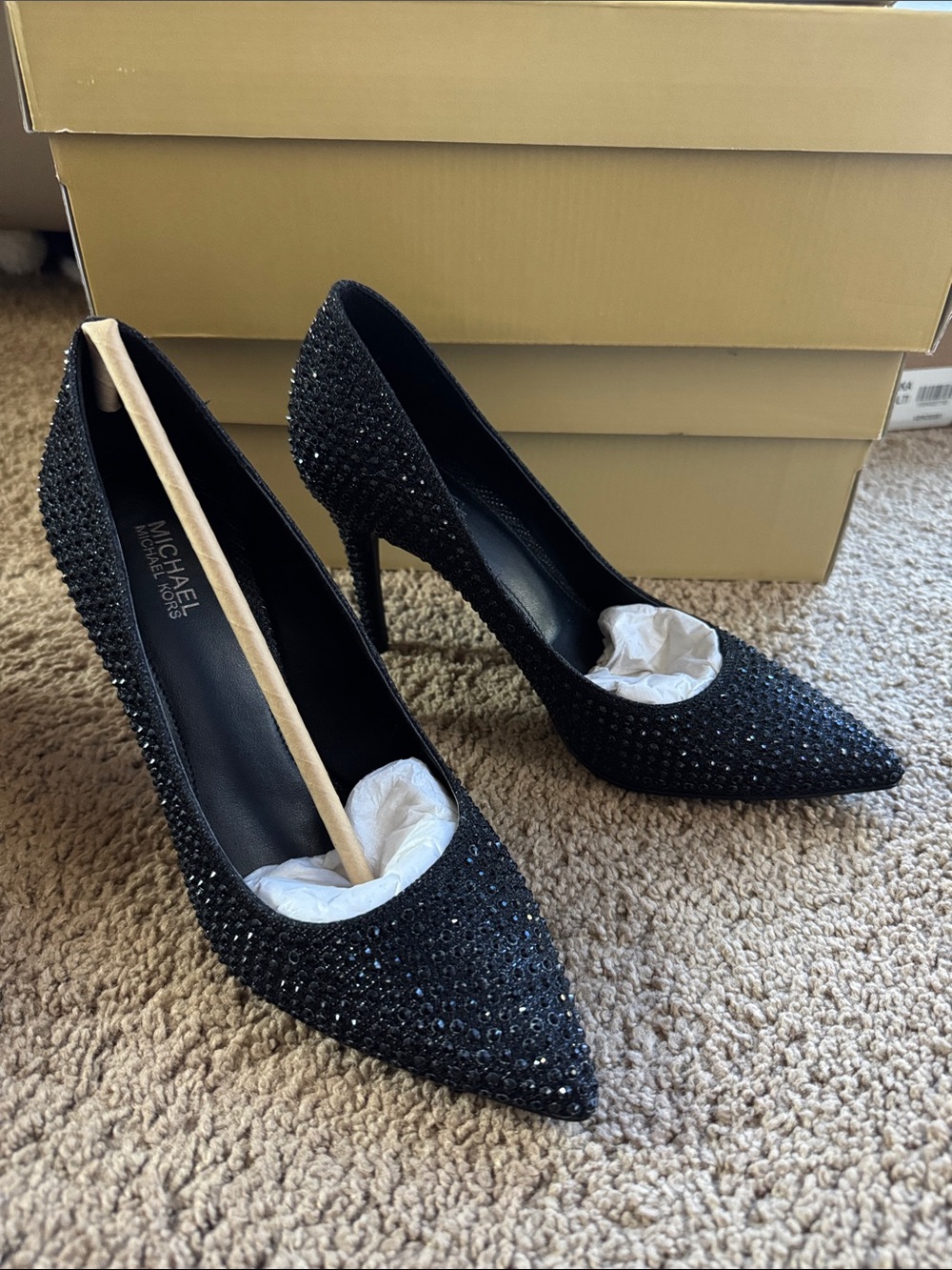 Womens Michael Kors Black Crystal Embellished Pointed-Toe Heels